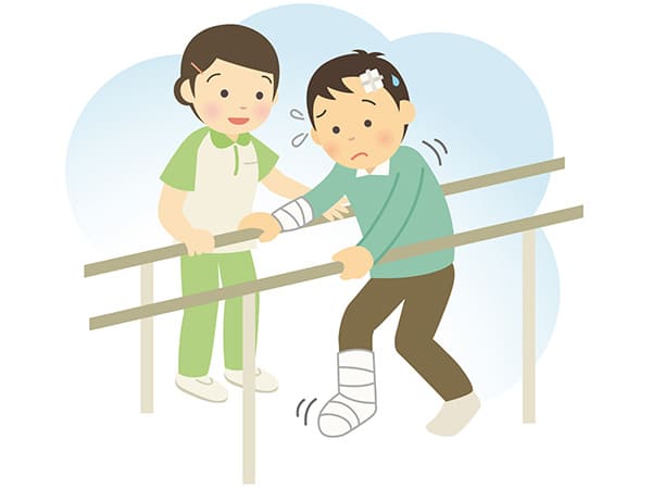 骨折した男性のリハビリイラスト